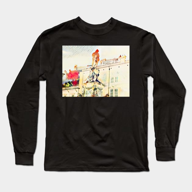 Cathedral Square Salzburg, Marien statue Long Sleeve T-Shirt by Zamart20